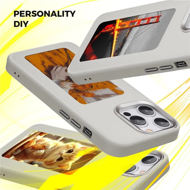 INKZONE For iPhone 15 Pro Phone Case PC+TPU 4-Color E Ink Case DIY Smart Display Customized Phone Cover