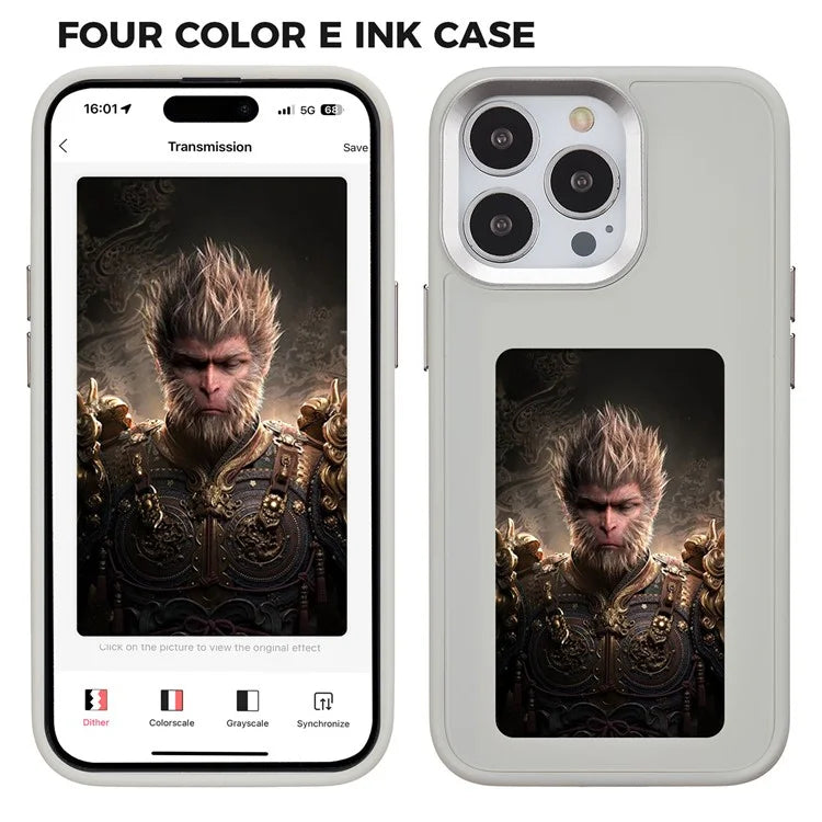 INKZONE For iPhone 14 Pro Max Case NFC Transmission 4-Color E Ink Case DIY Images Protective Phone Shell