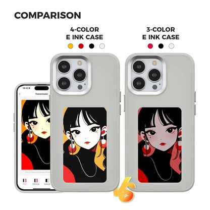 INKZONE For iPhone 14 Pro Max Case NFC Transmission 4-Color E Ink Case DIY Images Protective Phone Shell