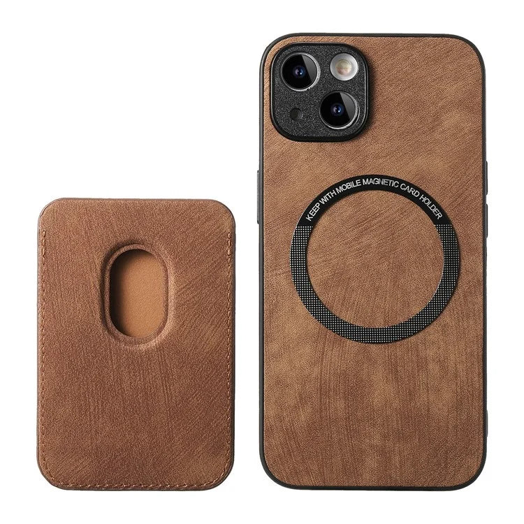 D12 For iPhone 13 Magnetic Card Holder Case Leather + TPU Vintage Phone Cover