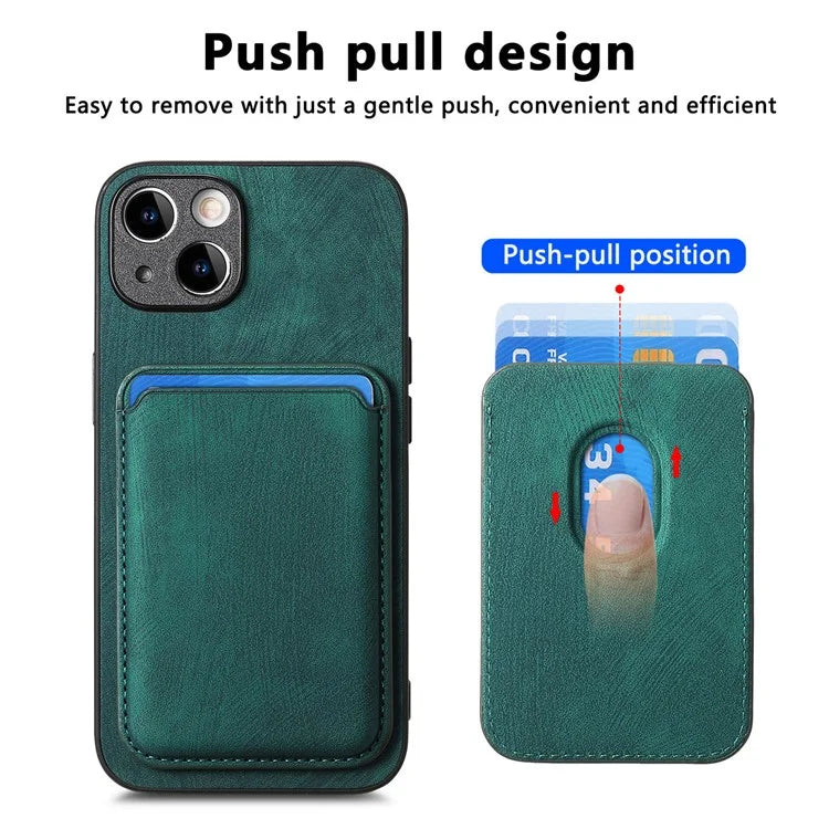 D12 For iPhone 13 Magnetic Card Holder Case Leather + TPU Vintage Phone Cover