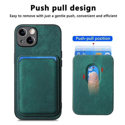 D12 For iPhone 13 Magnetic Card Holder Case Leather + TPU Vintage Phone Cover