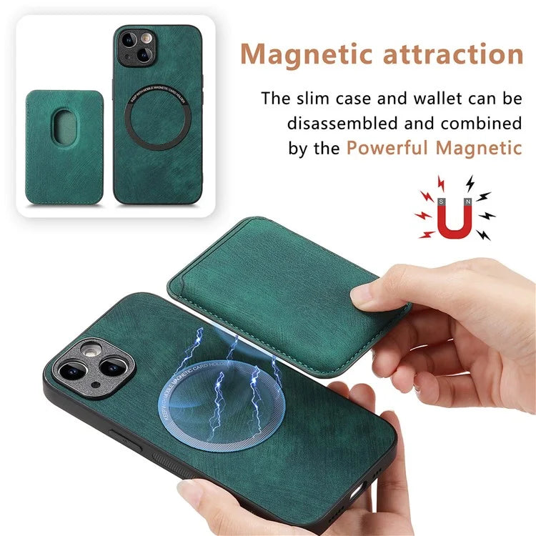 D12 For iPhone 13 Magnetic Card Holder Case Leather + TPU Vintage Phone Cover