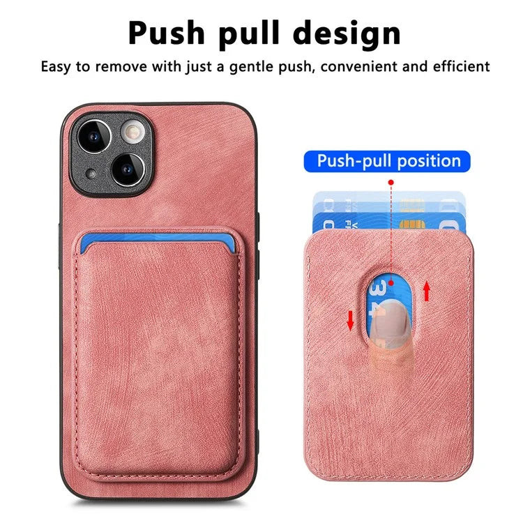 D12 For iPhone 13 Magnetic Card Holder Case Leather + TPU Vintage Phone Cover