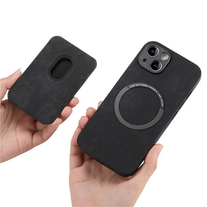 D12 For iPhone 13 Magnetic Card Holder Case Leather + TPU Vintage Phone Cover