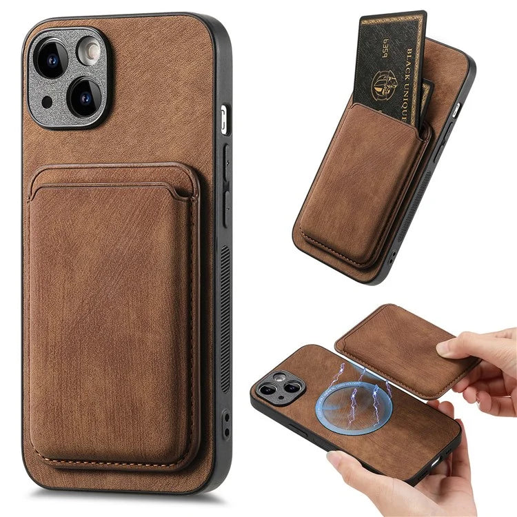 D12 For iPhone 15 Case Leather + TPU Vintage Phone Cover with Magnetic Card Holder