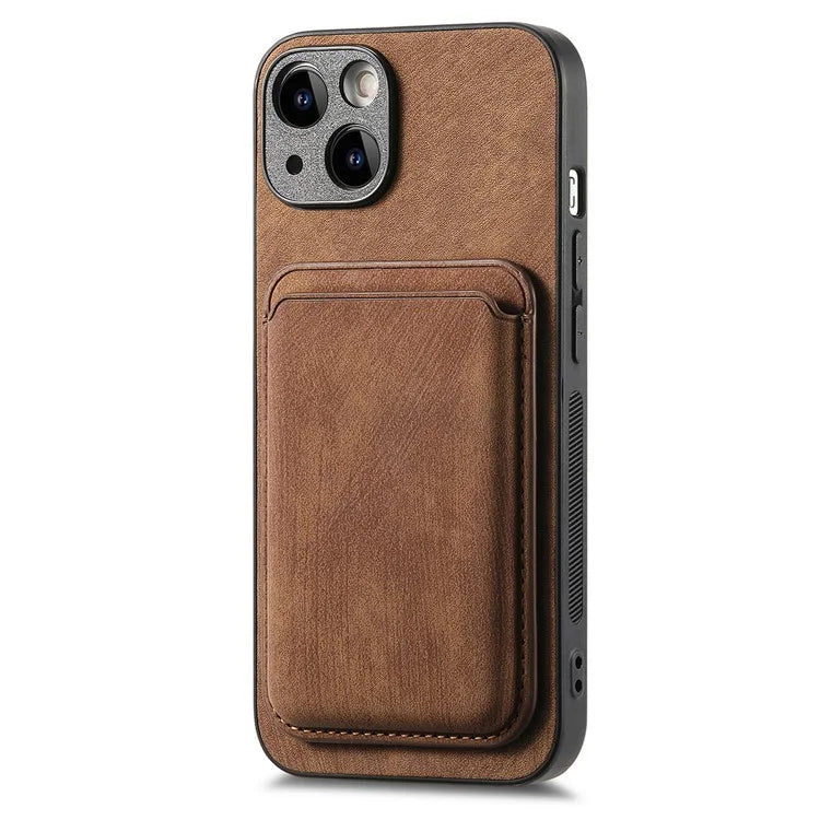D12 For iPhone 15 Case Leather + TPU Vintage Phone Cover with Magnetic Card Holder