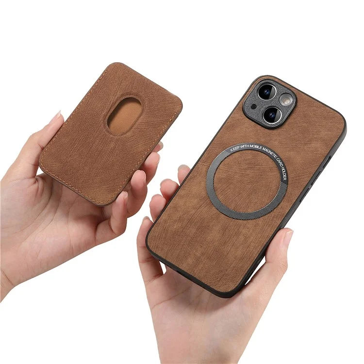 D12 For iPhone 15 Case Leather + TPU Vintage Phone Cover with Magnetic Card Holder