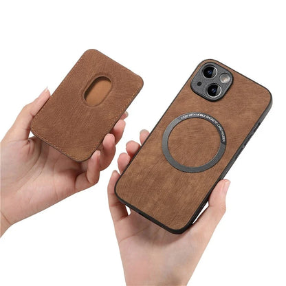 D12 For iPhone 15 Case Leather + TPU Vintage Phone Cover with Magnetic Card Holder