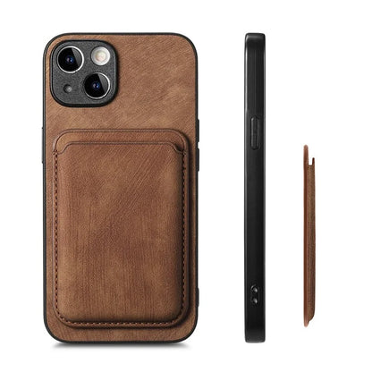 D12 For iPhone 15 Case Leather + TPU Vintage Phone Cover with Magnetic Card Holder