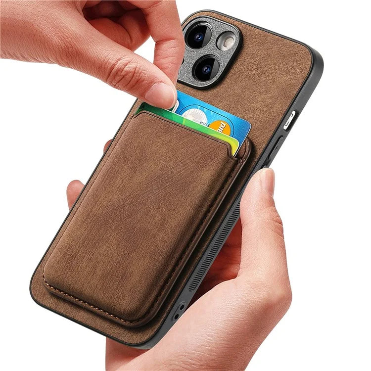 D12 For iPhone 15 Case Leather + TPU Vintage Phone Cover with Magnetic Card Holder
