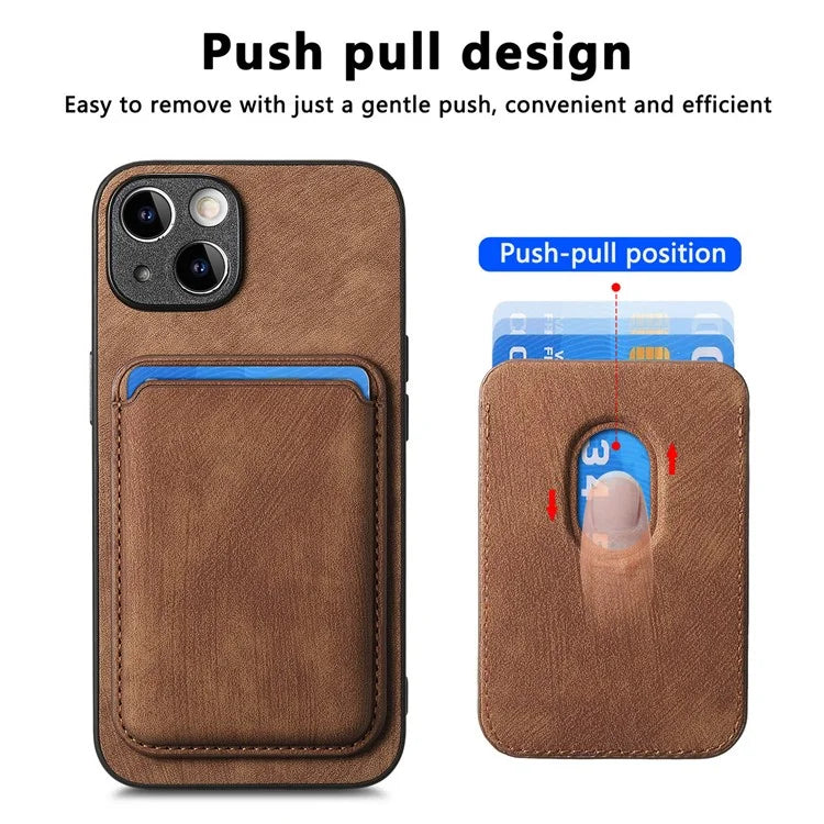 D12 For iPhone 15 Case Leather + TPU Vintage Phone Cover with Magnetic Card Holder