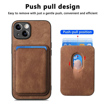 D12 For iPhone 15 Case Leather + TPU Vintage Phone Cover with Magnetic Card Holder