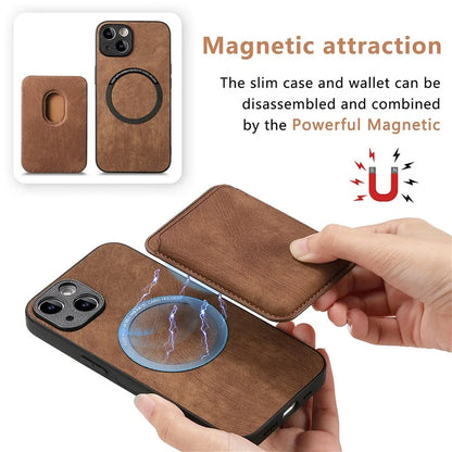 D12 For iPhone 15 Case Leather + TPU Vintage Phone Cover with Magnetic Card Holder