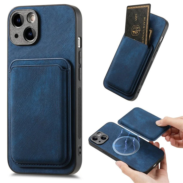 D12 For iPhone 15 Case Leather + TPU Vintage Phone Cover with Magnetic Card Holder