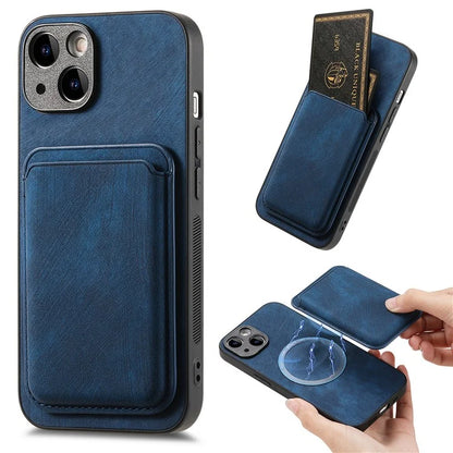 D12 For iPhone 15 Case Leather + TPU Vintage Phone Cover with Magnetic Card Holder