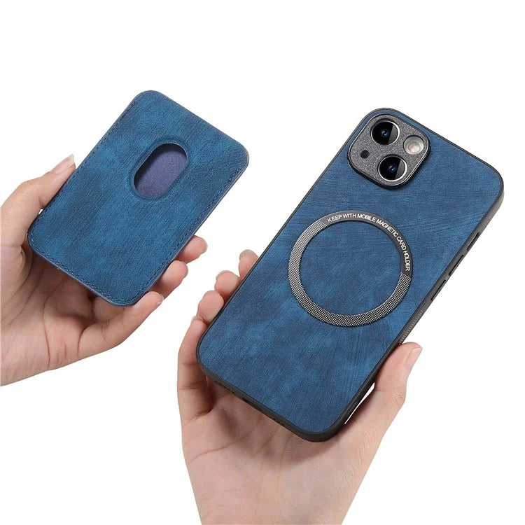 D12 For iPhone 15 Case Leather + TPU Vintage Phone Cover with Magnetic Card Holder
