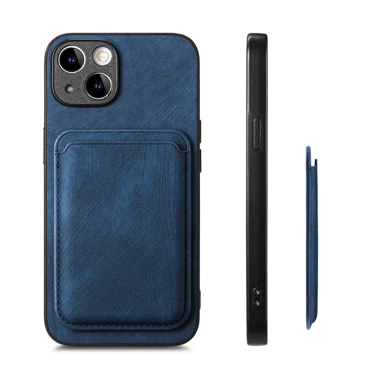 D12 For iPhone 15 Case Leather + TPU Vintage Phone Cover with Magnetic Card Holder