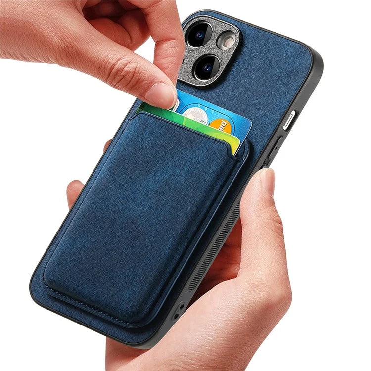 D12 For iPhone 15 Case Leather + TPU Vintage Phone Cover with Magnetic Card Holder