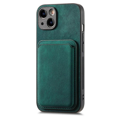 D12 For iPhone 15 Case Leather + TPU Vintage Phone Cover with Magnetic Card Holder