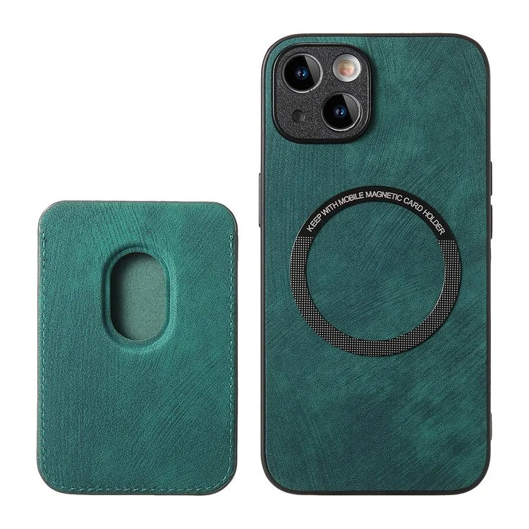 D12 For iPhone 15 Case Leather + TPU Vintage Phone Cover with Magnetic Card Holder
