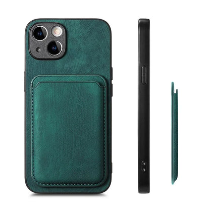 D12 For iPhone 15 Case Leather + TPU Vintage Phone Cover with Magnetic Card Holder