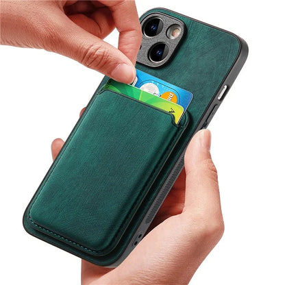 D12 For iPhone 15 Case Leather + TPU Vintage Phone Cover with Magnetic Card Holder