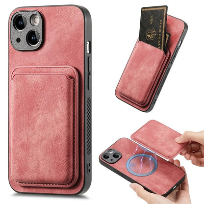 D12 For iPhone 15 Case Leather + TPU Vintage Phone Cover with Magnetic Card Holder