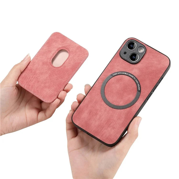 D12 For iPhone 15 Case Leather + TPU Vintage Phone Cover with Magnetic Card Holder