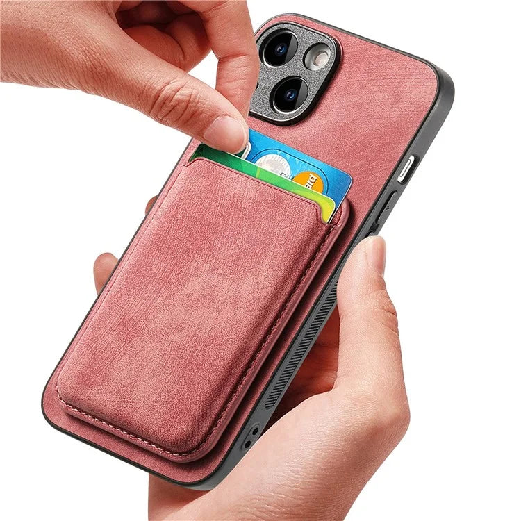 D12 For iPhone 15 Case Leather + TPU Vintage Phone Cover with Magnetic Card Holder
