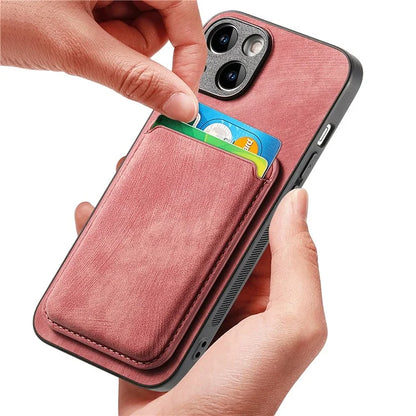 D12 For iPhone 15 Case Leather + TPU Vintage Phone Cover with Magnetic Card Holder