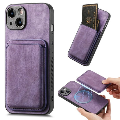 D12 For iPhone 15 Case Leather + TPU Vintage Phone Cover with Magnetic Card Holder