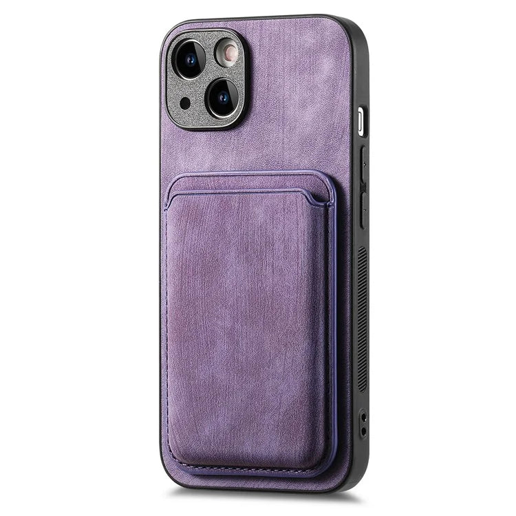 D12 For iPhone 15 Case Leather + TPU Vintage Phone Cover with Magnetic Card Holder