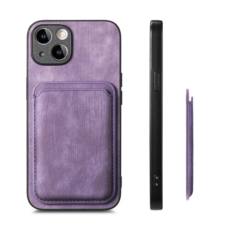 D12 For iPhone 15 Case Leather + TPU Vintage Phone Cover with Magnetic Card Holder