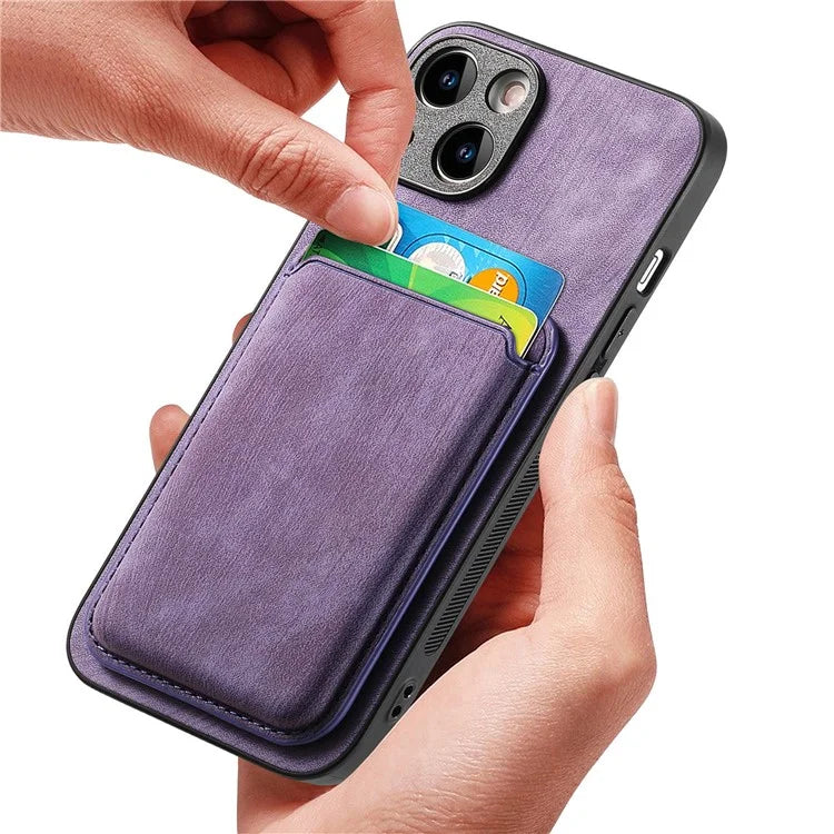 D12 For iPhone 15 Case Leather + TPU Vintage Phone Cover with Magnetic Card Holder