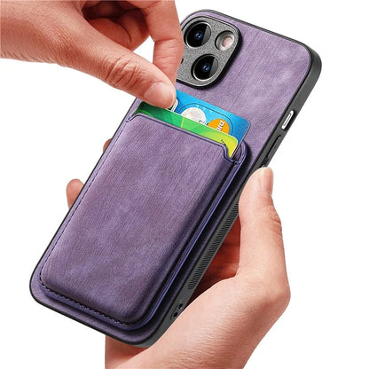 D12 For iPhone 15 Case Leather + TPU Vintage Phone Cover with Magnetic Card Holder
