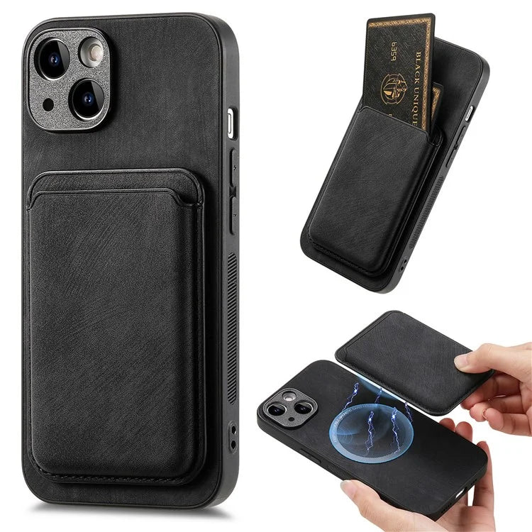D12 For iPhone 15 Case Leather + TPU Vintage Phone Cover with Magnetic Card Holder