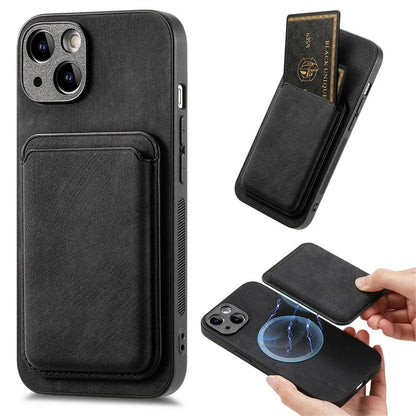D12 For iPhone 15 Case Leather + TPU Vintage Phone Cover with Magnetic Card Holder