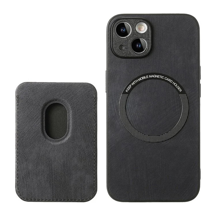 D12 For iPhone 15 Case Leather + TPU Vintage Phone Cover with Magnetic Card Holder