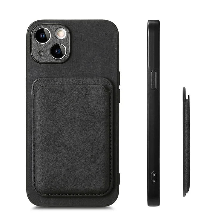 D12 For iPhone 15 Case Leather + TPU Vintage Phone Cover with Magnetic Card Holder