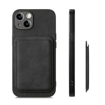 D12 For iPhone 15 Case Leather + TPU Vintage Phone Cover with Magnetic Card Holder