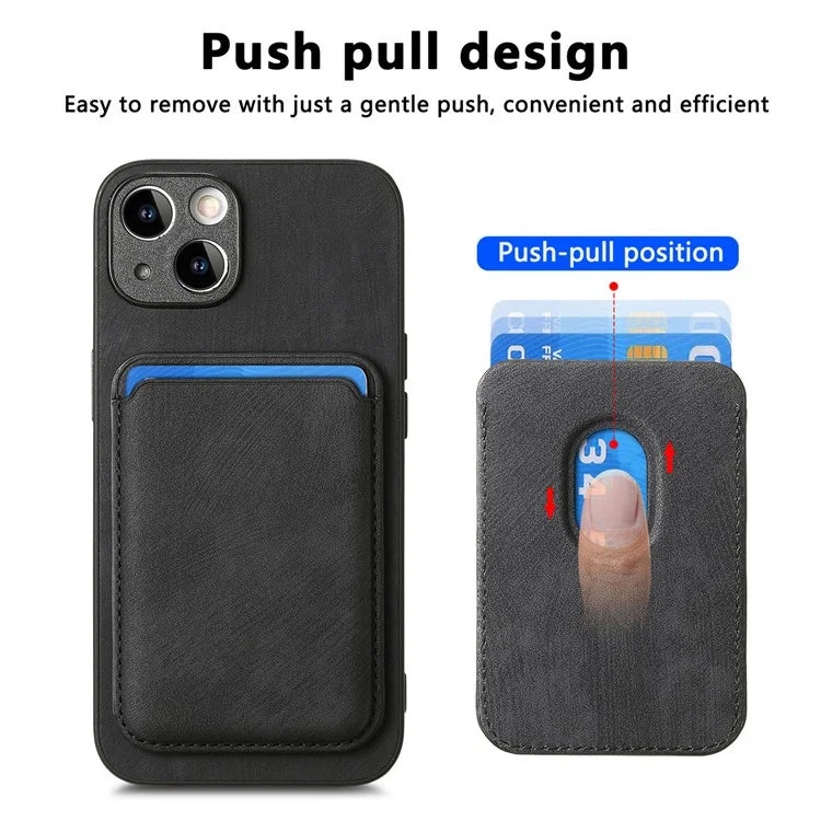 D12 For iPhone 15 Case Leather + TPU Vintage Phone Cover with Magnetic Card Holder