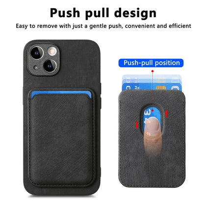 D12 For iPhone 15 Case Leather + TPU Vintage Phone Cover with Magnetic Card Holder