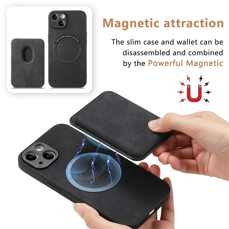 D12 For iPhone 15 Case Leather + TPU Vintage Phone Cover with Magnetic Card Holder