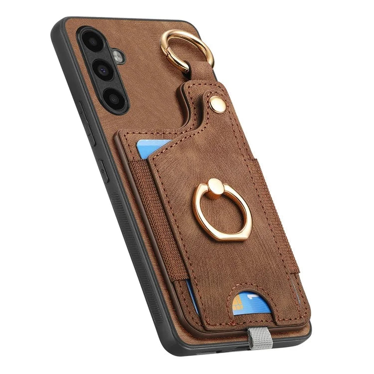 D6 For Samsung Galaxy M15 5G Kickstand Case Leather Phone Protective Shell Retro Card Holder