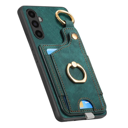 D6 For Samsung Galaxy M15 5G Kickstand Case Leather Phone Protective Shell Retro Card Holder