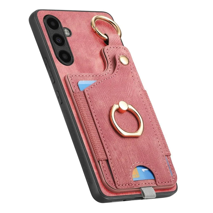 D6 For Samsung Galaxy A55 5G Case Card Holder Leather+TPU Phone Back Cover with Ring Kickstand