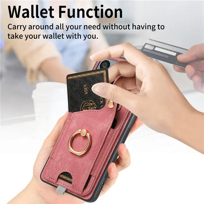 D6 For Samsung Galaxy A55 5G Case Card Holder Leather+TPU Phone Back Cover with Ring Kickstand