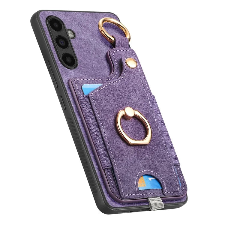 D6 For Samsung Galaxy A55 5G Case Card Holder Leather+TPU Phone Back Cover with Ring Kickstand