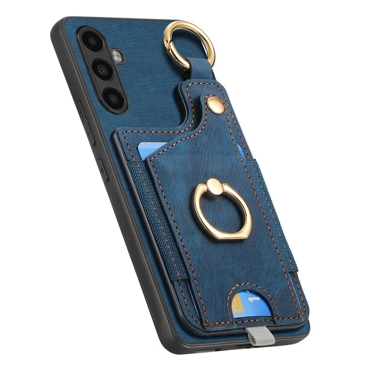 D6 For Samsung Galaxy A55 5G Case Card Holder Leather+TPU Phone Back Cover with Ring Kickstand
